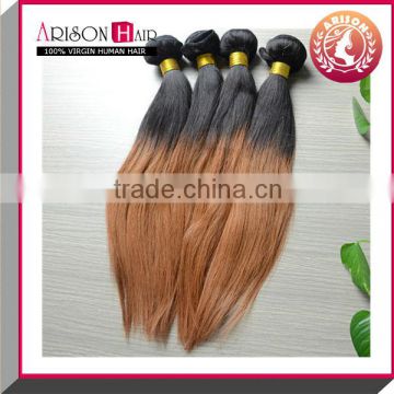 Hot sale remy fasion brazilian two tone ombre bundles 100% remy human hair extension