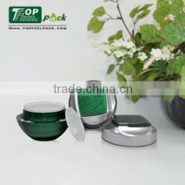 2015 Popular Muslim Green Acrylic Cosmetic Plastic Jar for Face Cream, Face Serum, Eye Cream
