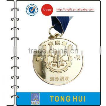 Competition award metal medal with color ribbon