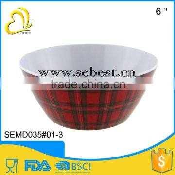 hot sale tartan design print 6" round melamine salad fruit bowl