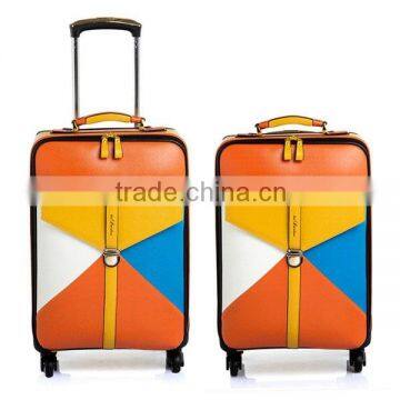 2016hot sale PU material luggage bags nylon lining large capacity luggage trolley bags carry style with wheels