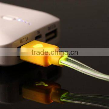 Hot sale red yellow led flashing light flat extend data cable usb 2.0