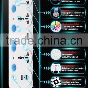 colorful surge protection USB port electrical sockets with individual switches