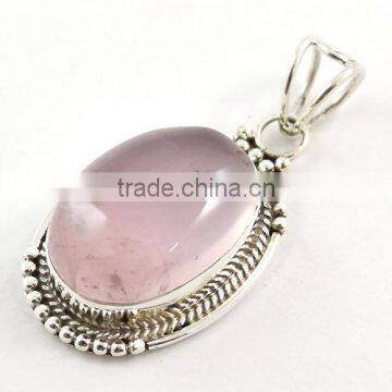 Rose quartz pendant 925 silver jewelry pink gemstone jewelry Handmade jewellery Indian jewellery