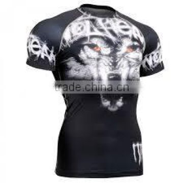 Poly/Spandex (Poly/Lycra) Black with animal head print Half Sleeve Round Neck Sublimated Compression Shirt