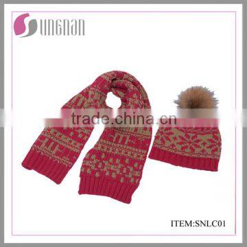2015 Hot Sell Children Fall and Winter Warm Jacquard Scarf and Hat Suit