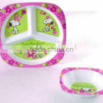 China supplier divided 3 compartment melamine plate and bowl