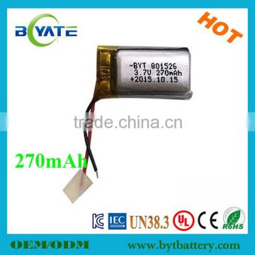 Good selling 3.7v 270mah li polymer battery for mini mp3 player