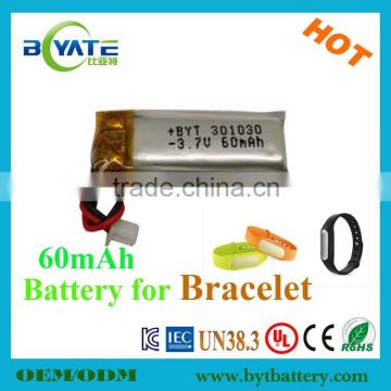 Free sample high capacity 3.7v360mah 301010 lipo battery for wireless device