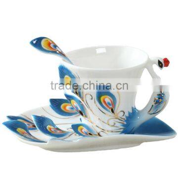 175ml creative New Colorful peacock Coffee cup Ceramic porcelain Enamel cup and mugs wedding birthday gift