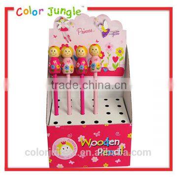 Wooden pencil Cute pencile with doll decoration pink pencil