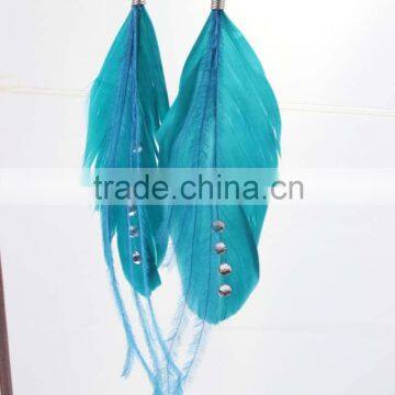 Sky Blue Long Feather Earring With Cheap Feather Dangle Drop Earring for Girls Wholesale