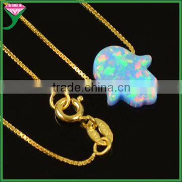 Fashion 11x13mm OP55 Gold Plating Sterling Silver Pink Synthetic Opal Hamsa Halskette photo-6