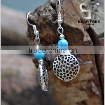 Blue Stone Beads Round Shape leopard print Drop Earrings Designs for Cute Girls