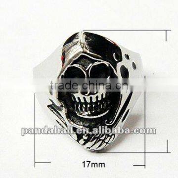 Mens Gothic Punk Rock Stainless Steel Skull Wide Band Rings(RJEW-G002-11)