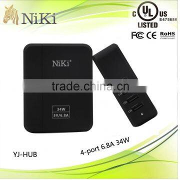 Newest 4 port USB 2.0 HUB 5V 6.8A hub charger for mobile phone