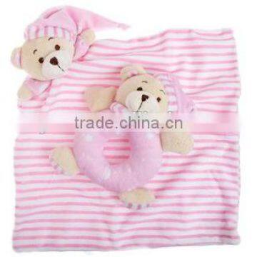 pink baby bear blanket with rattle toy / custom baby blanket and toys