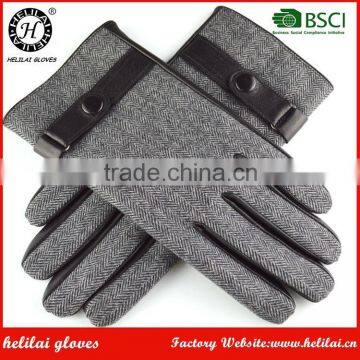 Wholesale Winter Warm Herringbone Fabric Men Leather Driving Gloves