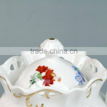 China Wholesale White Gold Ceramic Sugar Mason Jar With Handle Lid photo-4