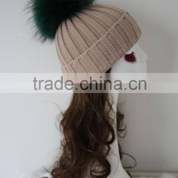 Black Wool Beanie Hat Wih Raccoon Fur Pom pom Wool Beanie For New York