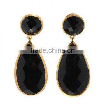 black onyx earrings mothers Day gift bezel set stones large drop earrings long gold earrings dangle earrings gemstone