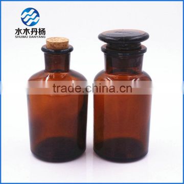 250m wide mouth amber laboratory pharmaceutical glass bottle with wood cork