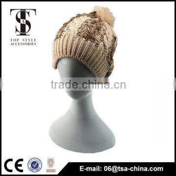 brown grey iceland chunky knit jacquard winter hat with pom-pom