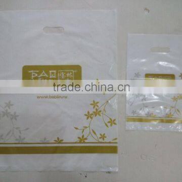 Plastic ldpe die cut bag with punched handles and custom printing