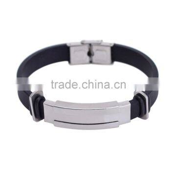 High Quality Black Silicone Bangles Fashion Men's Stainless Steel Bracelet Men's Jewelry