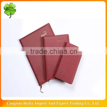 Brand red pu leather note book with logo embossing and line printing in A4/A5/A6