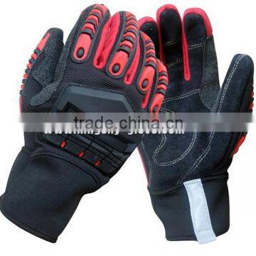 High Impact Cow Split Leather Palm Protective TPR Mechanic Glove