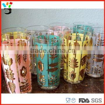 Thick glass drinking custom gold printing glass cups