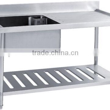 Single Sink Bench With Pot Shelf, Stainless Steel Bench Sink With Splashback & Pot Shelf