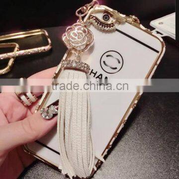 Crystal Rose Flower Leather Tessel Key Chain For Car Key Ring Car Ornaments Charms Women's Handbag Jewelry photo-6