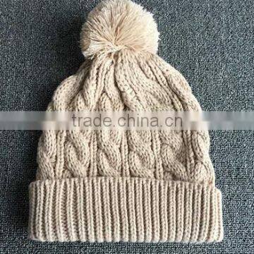 Unisex jacquard korean style winter cap with pompom