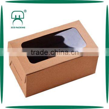 kraft paper 2 pcs cup cake box with PVC window