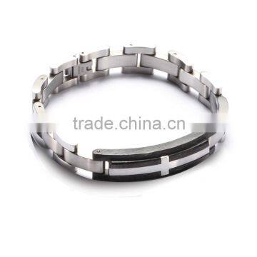 316L stainless steel carbon fiber bracelet with cross design