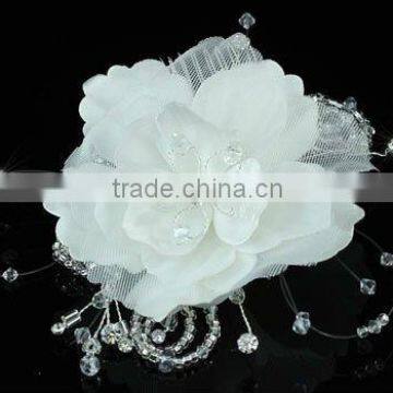 Bridal Wedding Handmade White Flower Fabric Crystal Hair Comb CT1392