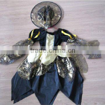 Girl Golden kids witch costume with spider web printed