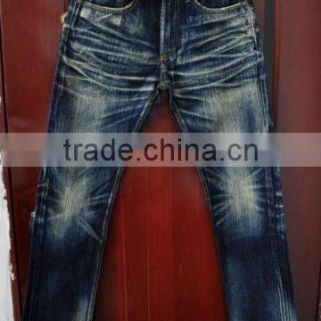 Custom High quality vintage wash distressed Japanese selvedge jeans denim selvedge denim jeans (LOTV012)