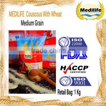 Couscous. 100% Durum Wheat Semolina Flour Couscous, Couscous Medium Grain Bag 1 Kg, Mediterranean Couscous