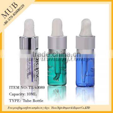 Green blue transparent bottle/ 10ml essential oil bottle with silver aluminum dropper