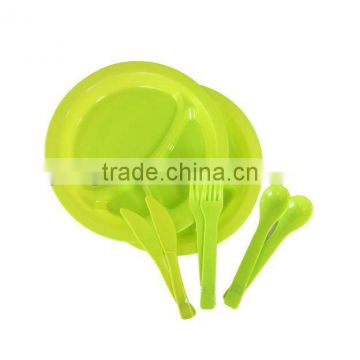 8 pcs green round plate plastic tableware picnic set