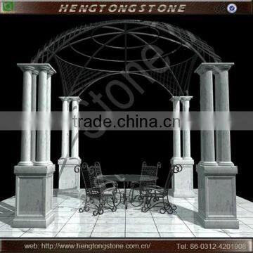 Cheap White Marble Gazobo with Iron Roof for Sale