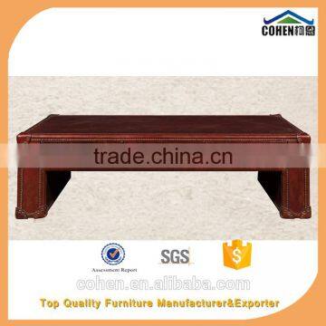 Jane European Style Cheap Living Room Furniture Design Center Table Trunk With Genuine Leather Covered