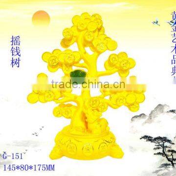 24K Gold Plated Art Gifts Money Tree with Chinese coin