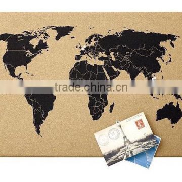 cork world map with black printing