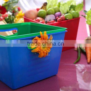 Wholesale Square plastic storage basket with handle/ Sundries storage basket with handle