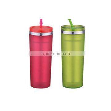 350ml/450ml Stainless Steel Inner Steel Outer Plastic Double Layer Cup With Straw photo-2