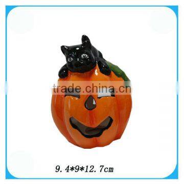 Ceramic Halloween Pumpkins Handcrafts With Green Leaf